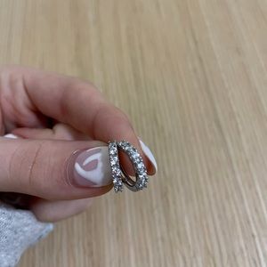 Silver hoop diamond earrings❤️